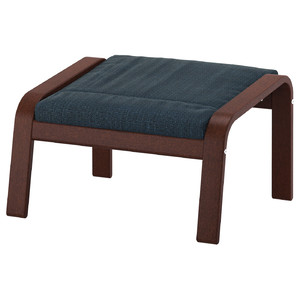 POÄNG Footstool, brown, Hillared dark blue