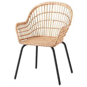 NILSOVE Chair with armrests, rattan/black