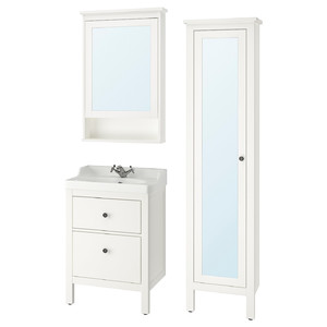 HEMNES / RÄTTVIKEN Bathroom furniture, set of 5, white, Runskär tap, 62 cm