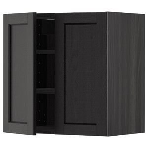 METOD Wall cabinet with shelves/2 doors, black/Lerhyttan black stained, 60x60 cm