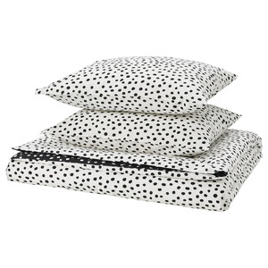 BJÖRKGRÅMAL Duvet cover and 2 pillowcases, black white/dotted, 200x200/50x60 cm