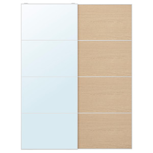 AULI / MEHAMN Pair of sliding doors, aluminium mirror glass/double sided white stained oak effect, 150x201 cm