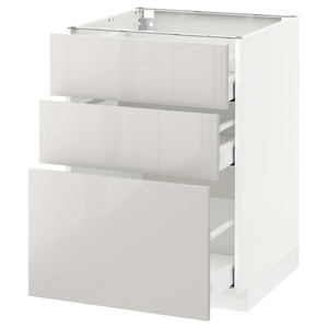 METOD/MAXIMERA Base cabinet with 3 drawers, white, Ringhult light grey, 60x60 cm