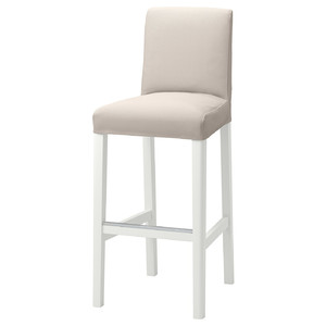 BERGMUND Bar stool with backrest, white, Hallarp beige, 75 cm