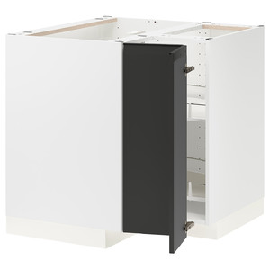 METOD Corner base cabinet with carousel, white/Upplöv matt anthracite, 88x88 cm