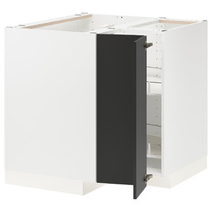 METOD Corner base cabinet with carousel, white/Nickebo matt anthracite, 88x88 cm