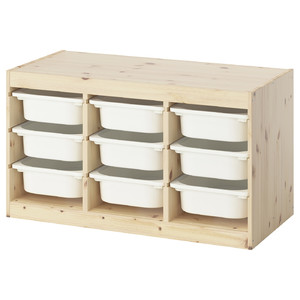 TROFAST Storage combination with boxes, light white stained pine/white, 93x44x52 cm