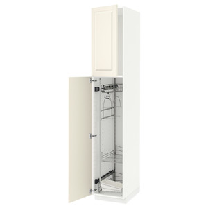 METOD High cabinet with cleaning interior, white/Bodbyn off-white, 40x60x220 cm