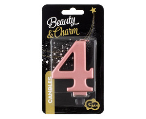 Birthday Candle 4 Metallic 8cm, pink-gold