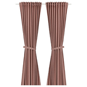 LENDA Curtains with tie-backs, 1 pair, brown-red, 140x300 cm