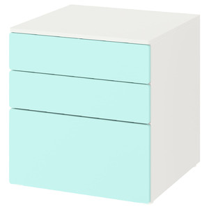 SMÅSTAD / PLATSA Chest of 3 drawers, white, pale turquoise, 60x55x63 cm