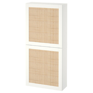 BESTÅ Wall cabinet with 2 doors, white Studsviken/white woven poplar, 60x22x128 cm