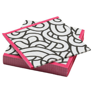 SÖTRÖNN Paper napkin, patterned white/black pink, 33x33 cm, 30 pack