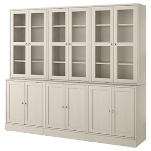 HAVSTA Storage combination w glass-doors, grey-beige, 243x47x212 cm