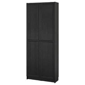 BILLY Bookcase with doors, black oak effect, 80x30x202 cm