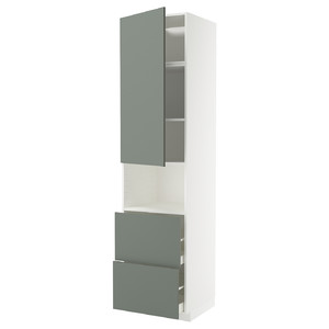 METOD / MAXIMERA Hi cab f micro w door/2 drawers, white/Nickebo matt grey-green, 60x60x240 cm