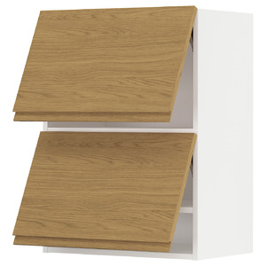 METOD Wall cab horizo 2 doors w push-open, white/Voxtorp oak effect, 60x80 cm