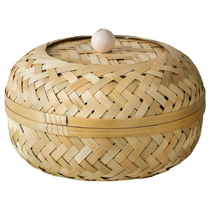 HÖKRUBBA Basket with lid, bamboo, 25 cm