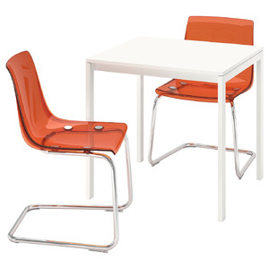 MELLTORP / TOBIAS Table and 2 chairs, white white/chrome-plated brown/red, 75x75 cm