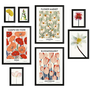 KNOPPÄNG Frame with poster, set of 8, flower market