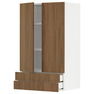 METOD/MAXIMERA Wall cabinet w 2 doors/2 drawers, white/Tistorp brown walnut effect, 60x100 cm