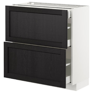 METOD / MAXIMERA Base cab with 2 fronts/3 drawers, white, Lerhyttan black stained, 80x37 cm