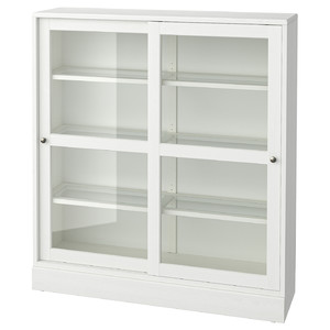 HAVSTA Glass-door cabinet with plinth, white clear glass, 121x37x134 cm