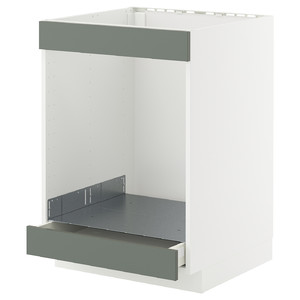 METOD / MAXIMERA Base cab for hob+oven w drawer, white/Nickebo matt grey-green, 60x60 cm