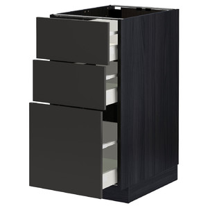 METOD / MAXIMERA Base cabinet with 3 drawers, black/Nickebo matt anthracite, 40x60 cm