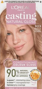 L'Oreal Casting Natural Gloss Permanent Hair Dye 923 Vanilla Lightest Blonde 90% Natural
