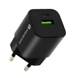 everActive Wall Charger EU Plug USB/USB-C QC3.0 30W, black