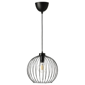 GRINDFALLET / TRÅDFRI Pendant lamp with light bulb, black/smart warm white