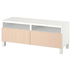 BESTÅ TV bench with drawers, white/Björköviken/Stubbarp birch veneer, 120x42x48 cm