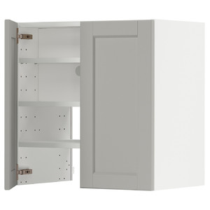 METOD Wall cb f extr hood w shlf/door, white/Lerhyttan light grey, 60x60 cm
