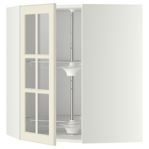 METOD Corner wall cab w carousel/glass dr, white/Bodbyn off-white, 68x80 cm