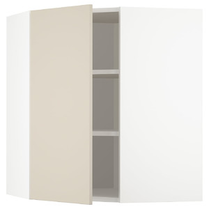 METOD Corner wall cabinet with shelves, white/Havstorp beige, 68x80 cm