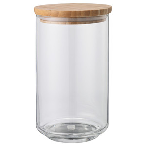EKLATANT Jar with lid, clear glass, bamboo