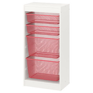 TROFAST Storage combination with boxes, white/light red, 46x30x94 cm