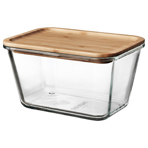 IKEA 365+ Food container with lid, rectangular, glass bamboo, 21x15 cm