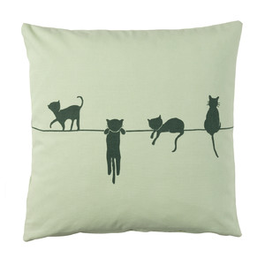 BARNDRÖM Cushion cover, cat pattern, green, 50x50 cm