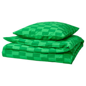 BLÅSKATA Duvet cover and pillowcase, green/patterned, 150x200/50x60 cm