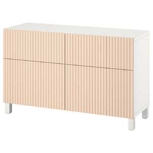 BESTÅ Storage combination w doors/drawers, white/Björköviken/Stubbarp birch veneer, 120x42x74 cm