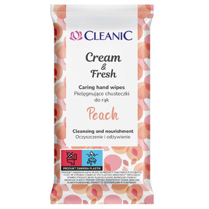 Cleanic Caring Hand Wipes Cream & Fresh Peach 15pcs
