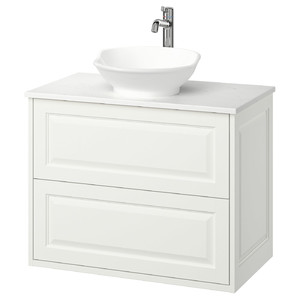 TÄNNFORSEN/VÄSTERSJÖN Wash-stnd w drawers/wash-basin/tap, white/white marble effect, 82x49x79 cm