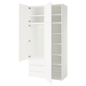 PLATSA Wardrobe with 4 doors+3 drawers, white/Fonnes white, 120x57x241 cm