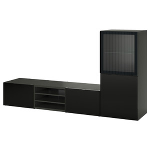 BESTÅ TV storage combination/glass doors, black Selsviken/Fällsvik anthracite, 240x42x129 cm