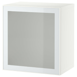 BESTÅ Wall-mounted cabinet combination, white Glassvik/white/light green frosted glass, 60x42x64 cm