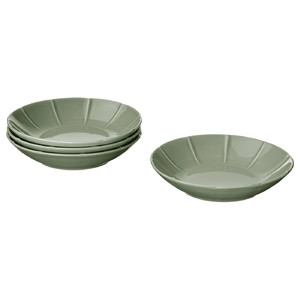 STRIMMIG Deep plate, stoneware pale grey-green, 23 cm, 4 pack