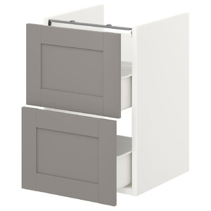 ENHET Base cb f washbasin w 2 drawers, white, grey frame, 40x40x60 cm