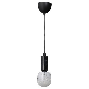 MARKFROST / MOLNART Pendant lamp with light bulb, marble black/tube-shaped white/clear glass